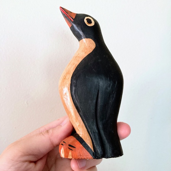 Vintage Handmade Folk Art Penguin Wooden Hand Carved Statue Figurine Sculpture - Picture 4 of 8